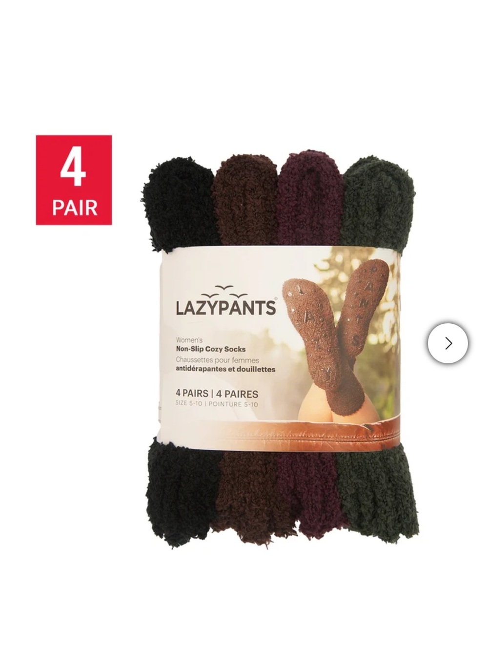 LAZYPANTS Women's Non-slip Cozy Socks, 4-pairs